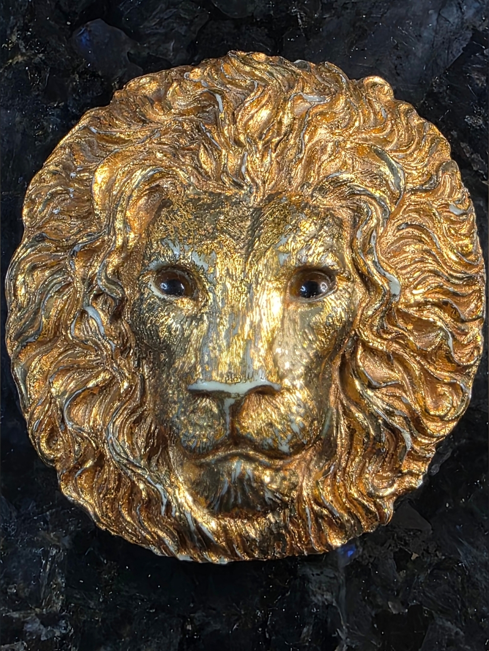 Vintage Golden Lion Head Stretch Belt Buckle Charmant of Beverly Hills CA Unisex
